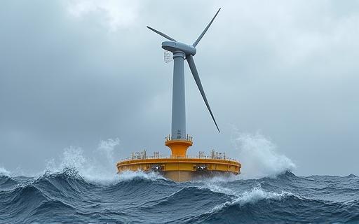 荒波の中で安定性を保つ浮体式洋上風力発電のCGモデル