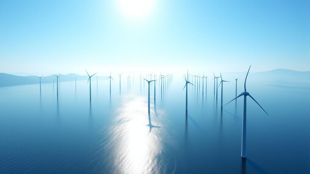 北海道石狩湾に広がる洋上風力発電所の全景
